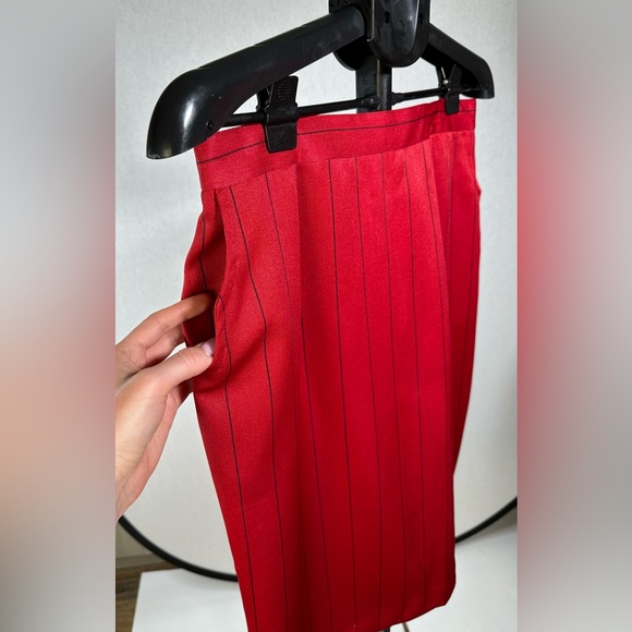 Golden Rose 2 Pc Red Striped Midi Skirt and White Embroidered Short Sleeve Top - Picture 4 of 7